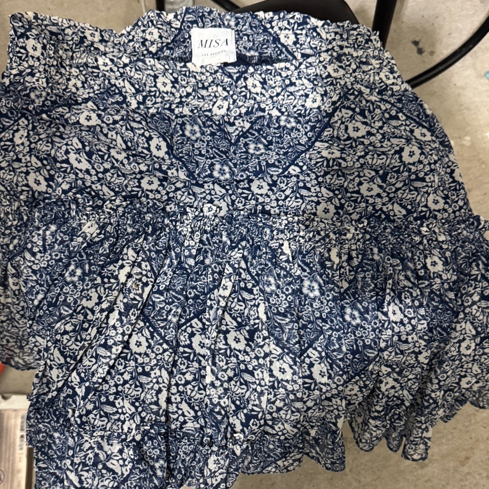 Misa Los Angeles Blue and White Floral Mini Skirt